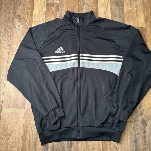 Vintage Adidas Jacket Men's Large Black Soccer Athletic Training Running 5666 - Picture 1 of 15